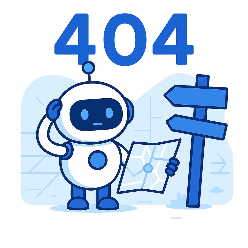 404 robot with map and signpost